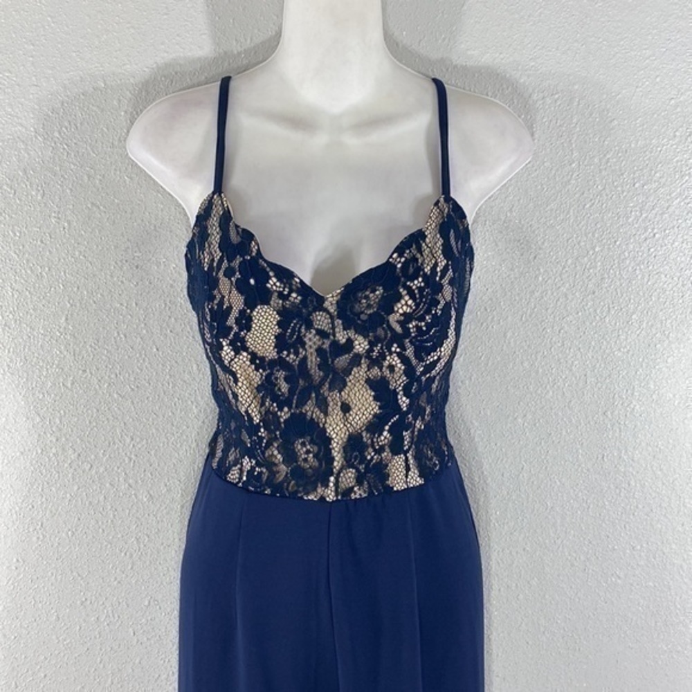 NWT Francesca’s Mi Amor Jean navy lace jumpsuit - Picture 3 of 11